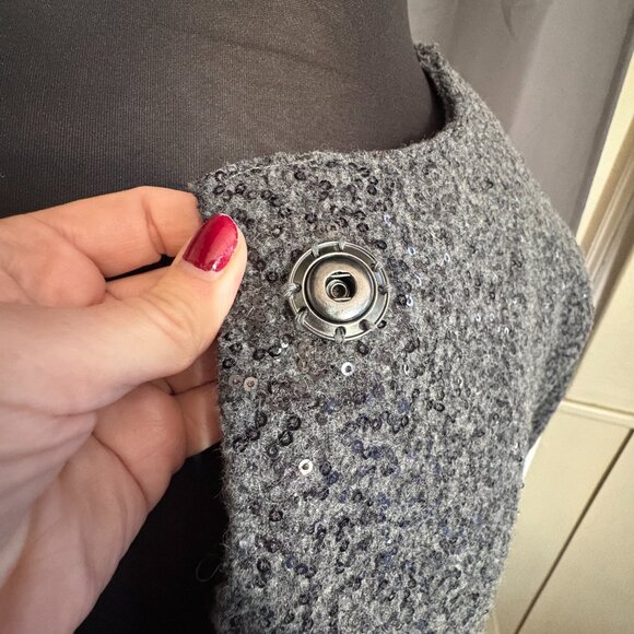 ZARA Womens Long Sleeve Three Button Sequin Knit Coat Gray Size Large - Picture 6 of 7